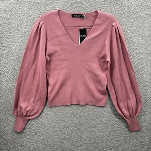 Ralph Lauren Black Label Sweater Womens Large Crop Top Rose Blush Long Sleeve